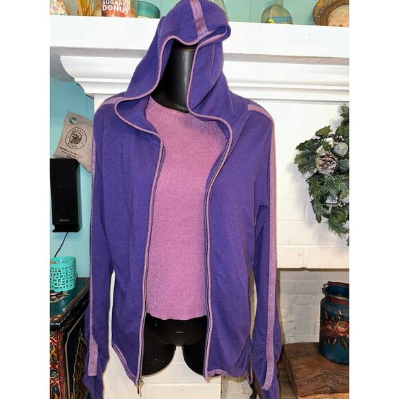 VINTAGE DESIGNER PURPLE CASHMERE SWEATER SET HOODIE + LAVENDER TANK S GLITTER - Picture 1 of 15